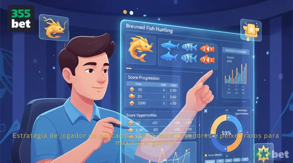 Estratégia de jogador de pescaria usando multiplicadores e peixes raros para maximizar ganhos