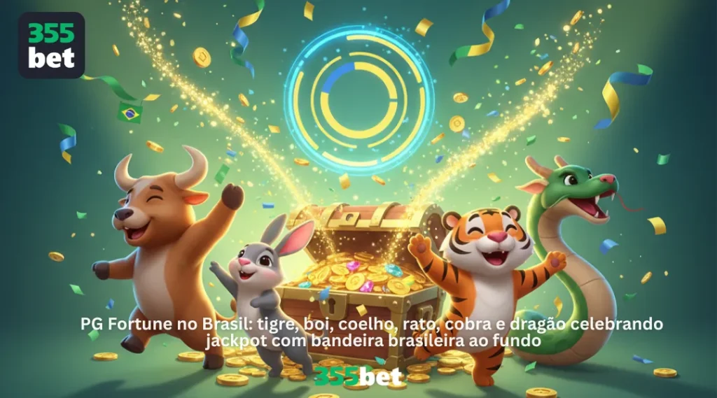 PG Fortune no Brasil: tigre, boi, coelho, rato, cobra e dragão celebrando
jackpot com bandeira brasileira ao fundo