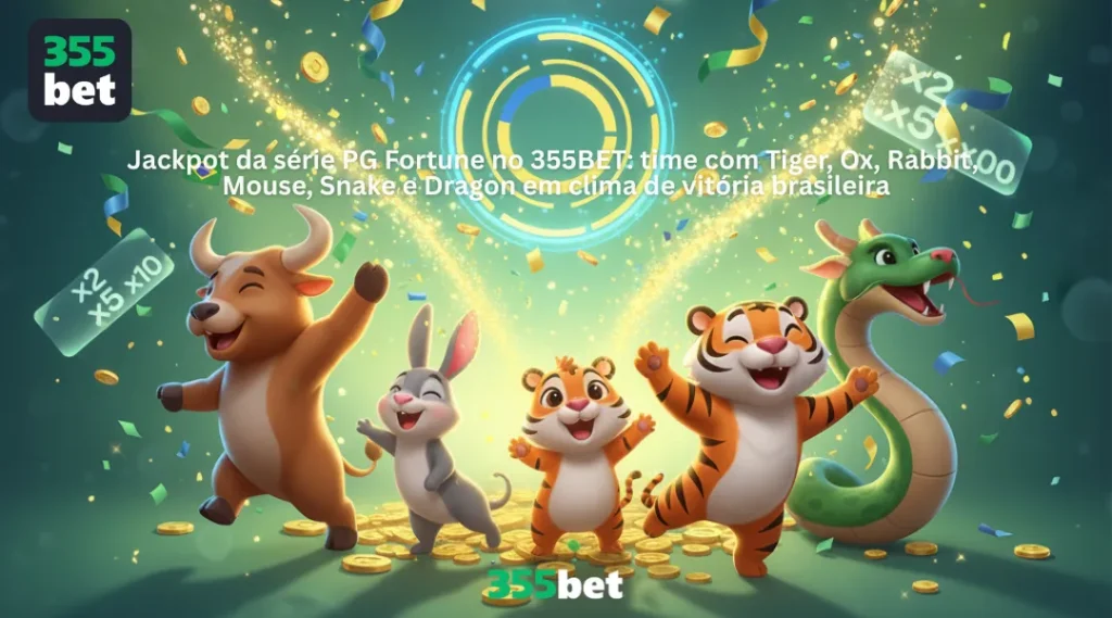 Jackpot da série PG Fortune no 355BET: time com Tiger, Ox, Rabbit,
Mouse, Snake e Dragon em clima de vitória brasileira