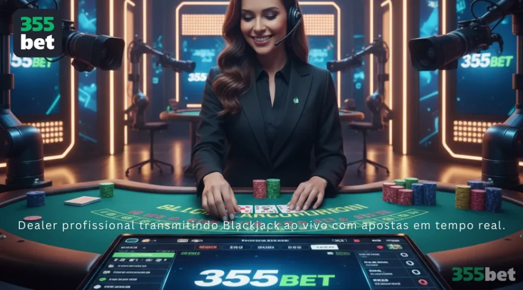 Dealer profissional transmitindo Blackjack ao vivo com apostas em tempo real.