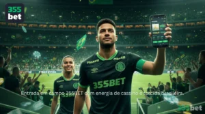 Entrada em campo 355BET com energia de cassino e torcida brasileira.
