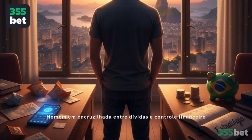 Homem em encruzilhada entre dívidas e controle financeiro
