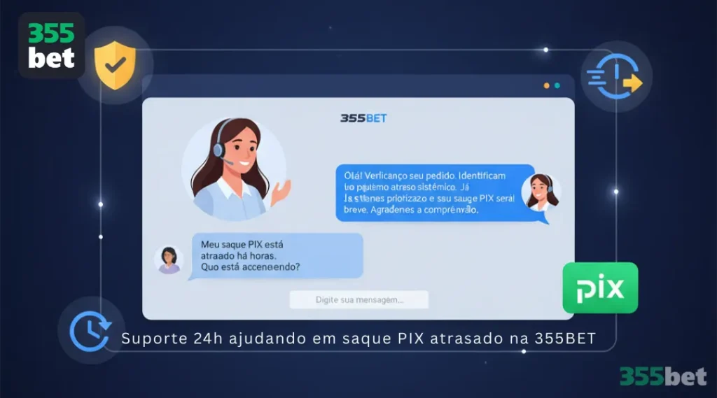 Suporte 24h ajudando em saque PIX atrasado na 355BET